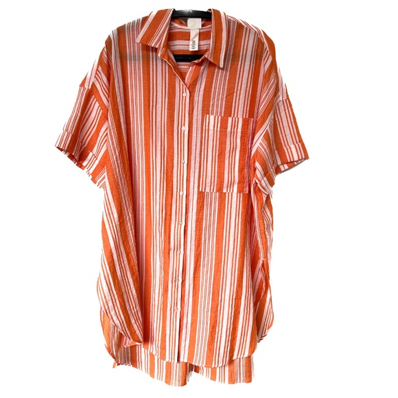 Lemlem x H&M Dress Oversized Orange & White Bold Striped Size M / L - Picture 1 of 8